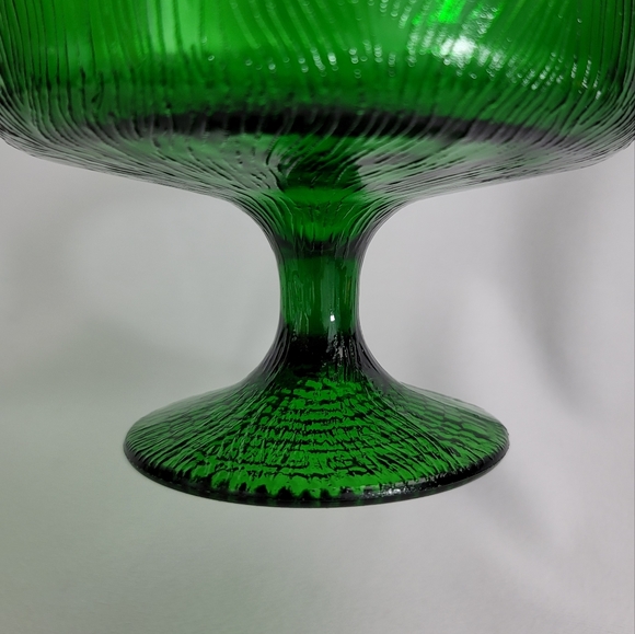 Vtg Hoosier Glass Tree Bark Motif Green Glass Compote - Picture 7 of 15